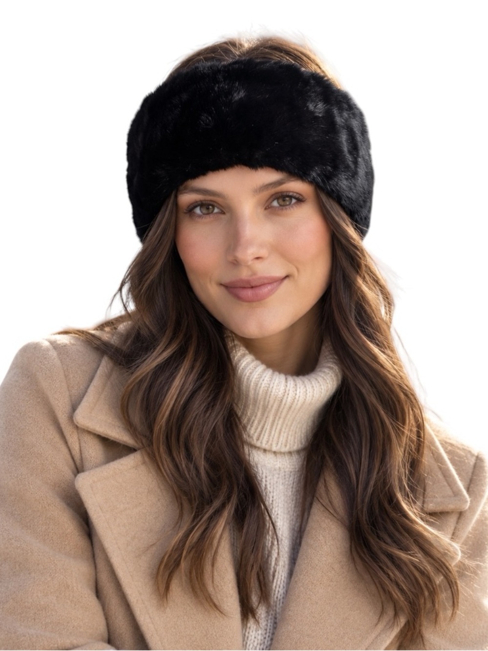 Portolano Black Angora Wool Cashmere Blend Plush Headband Ear Warmer NWOT